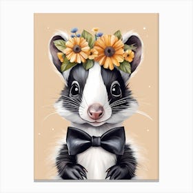 Baby Skunk Flower Crown Bowties Woodland Animal Nursery Decor (30) Canvas Print