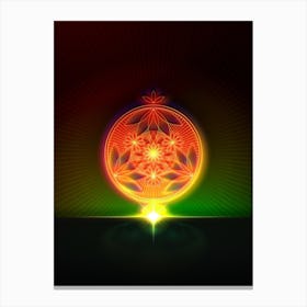 Neon Geometric Glyph in Watermelon Green and Red on Black n.0402 Canvas Print