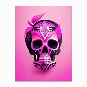 Skull With Abstract Elements 3 Pink Mexican Canvas Print
