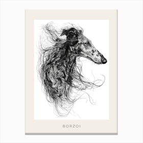 Borzoi Dog Line Sketch 2 Poster Canvas Print