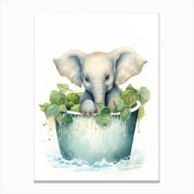 Elephant Painting In A Bathtub Watercolour 4 Canvas Print