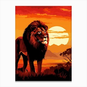 African Lion Sunset Painting 3 Canvas Print