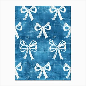 White And Blue Bows 2 Pattern Canvas Print