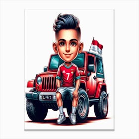 Kid With Jeep Canvas Print