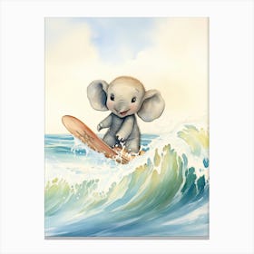 Elephant Painting Surfing Watercolour 2 Canvas Print