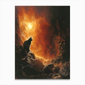 Cat In The Cave, Bichromatic, Surrealism, Impressionism Canvas Print