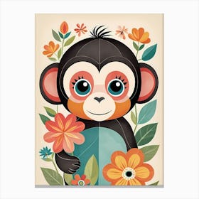 Floral Baby Monkey Nursery Illustration (20) 1 Canvas Print