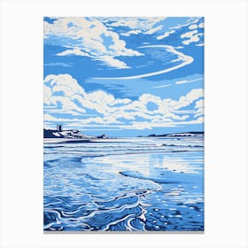 Linocut Of Bamburgh Beach Northumberland 3 Canvas Print