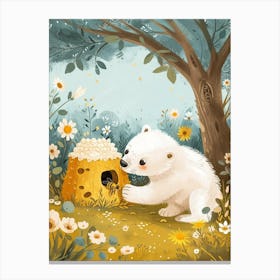 Polar Bear Cub Playing With A Beehive Storybook Illustration 1 Canvas Print