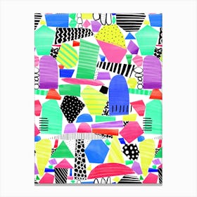 Retro Neon Rainbow Paper Cut Out and Doodle Mod Art Collage Canvas Print