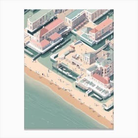 Isometric Beach Shoreline Brighton Inspired Muted Tones Buildings Town Canvas Print
