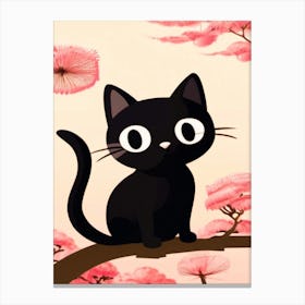 Black Cat On A Branch JiJi Canvas Print