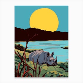 Rhino In The Wild Geometric Block Colour Illustration 2 Canvas Print