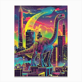 Neon Brachiosaurus In A Cityscape 1 Canvas Print