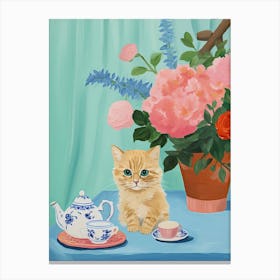 Animals Having Tea   Cat Kittens 3 Canvas Print