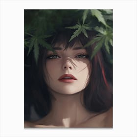 Sexy Girl With Marijuana Leaves Canvas Print