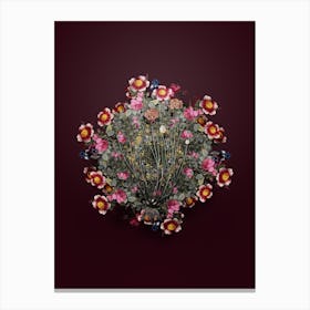 Vintage Allium Globosum Flower Wreath on Wine Red n.0613 Canvas Print