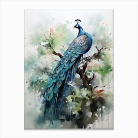 Peacock, Japanese Brush Painting, Ukiyo E, Minimal 1 Canvas Print