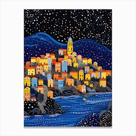 Cinque Terre, Italy, Illustration In The Style Of Pop Art 1 Canvas Print