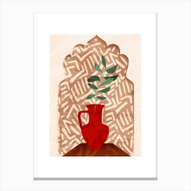 Red Vase With Plant Canvas Print