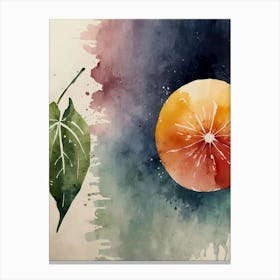 Watercolor Of Orange And Leaf Canvas Print