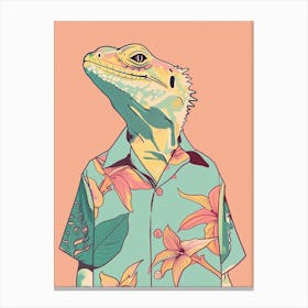 Lizard In A Floral Shirt Modern Colourful Abstract Illustration 6 Canvas Print
