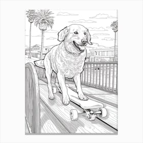 Golden Retriever Dog Skateboarding Line Art 3 Canvas Print
