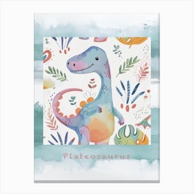 Plateosaurus Dinosaur Muted Pastels Pattern 3 Poster Canvas Print