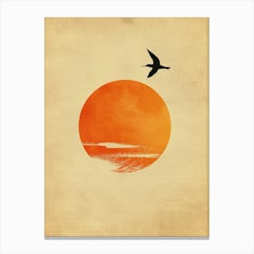 Sunset With A Bird Canvas Print