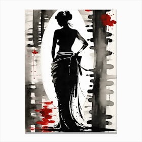 Topless Japanese Geisha Painting Canvas Print