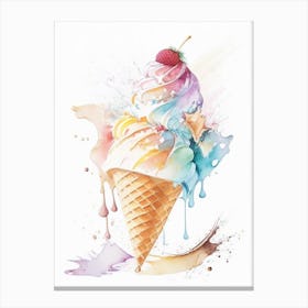 Ice Cream Dessert Storybook Watercolour 2 Flower Canvas Print