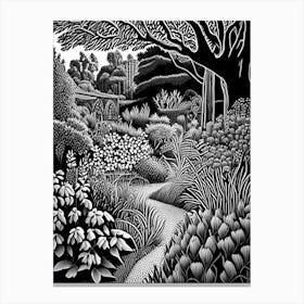 Rhs Garden Wisley, United Kingdom Linocut Black And White Vintage Canvas Print