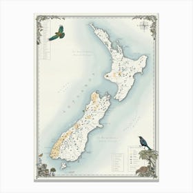 New Zealand Illustrated Map Print Canvas Print