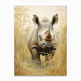 Rhino Walking Through The Landscape Illustration 4 Canvas Print