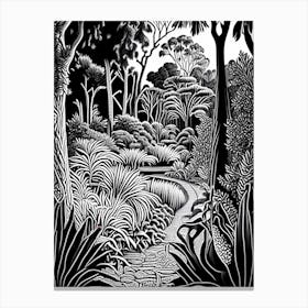 Ballarat Botanical Gardens, Australia Linocut Black And White Vintage Canvas Print