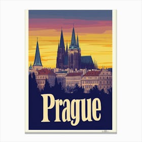 Aihrgdesign A Retro Travel Poster For Prague Featuring The Go 5c2733e2 Be15 4ada B80c 4c27788bde6d 3 Canvas Print