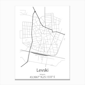 Levski,Bulgaria Minimalist Map Canvas Print