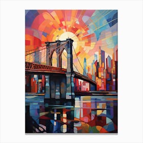 Brooklyn Bridge New York City I, Vibrant Modern Abstract Painting Canvas Print