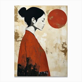 Asian Woman With Red Sun Canvas Print