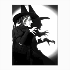 Wicked Witch Vintage Black and White Halloween Art Canvas Print