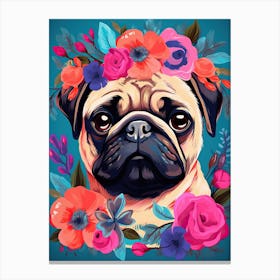 Pug Portrait With A Flower Crown, Matisse Painting Style 2 Canvas Print