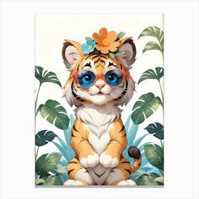 Baby Tiger Flower Crown Bowties Woodland Animal Nursery Decor (2) Canvas Print