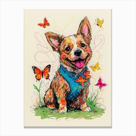 Corgi With Butterflies Canvas Print