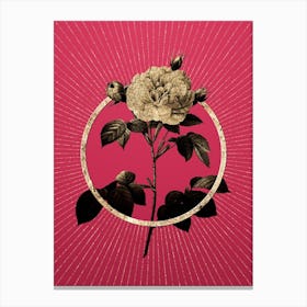 Gold Rosa Alba Glitter Ring Botanical Art on Viva Magenta Canvas Print
