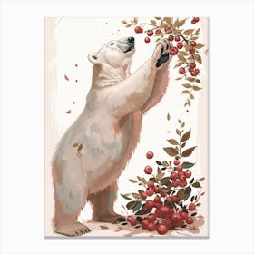 Polar Bear Standing And Reaching For Berries Storybook Illustration 4 Canvas Print