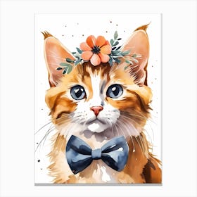 Calico Kitten Wall Art Print With Floral Crown Girls Bedroom Decor (9)  Canvas Print