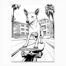 Basenji Dog Skateboarding Line Art 3 Canvas Print