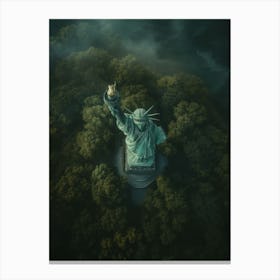 Aerial View,Drone View Of The Statue Of Liberty,Amazing Sky,Evening Colours,Realistic,Cinematic,Soft Light,Vignette Leinwandbild