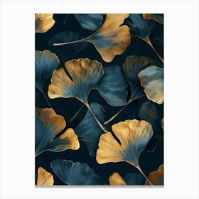 Gold And Blue Ginkgo Leaves Wallpaper Canvas Print