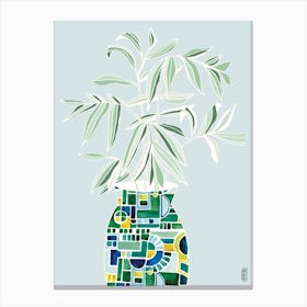 Leaves In A Vase On Mint Canvas Print